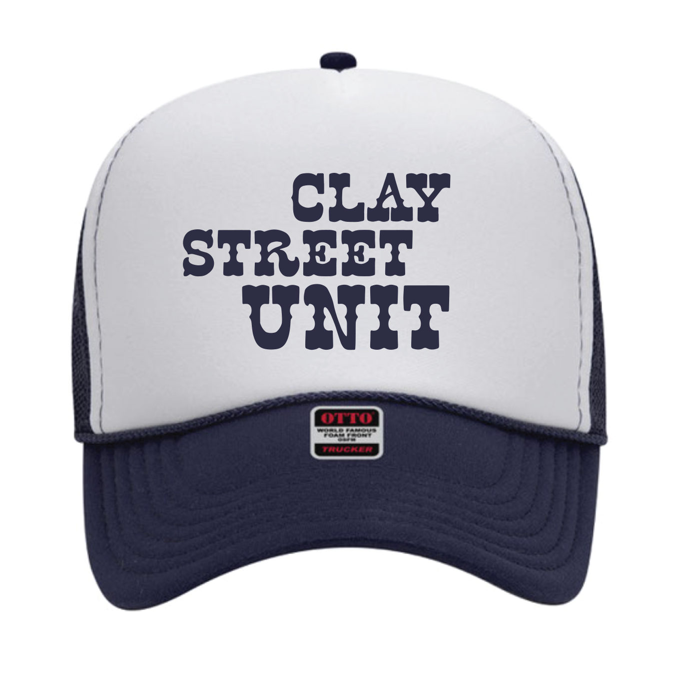 Clay Street Unit Trucker Hat - Blue Text