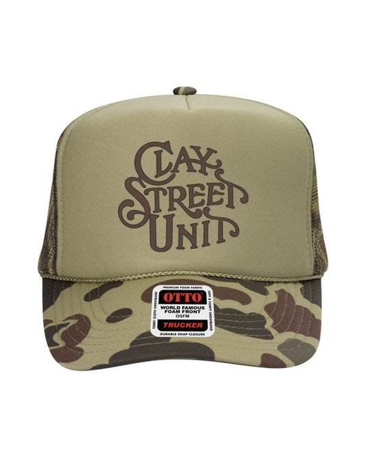Clay Street Unit Script Trucker Hat